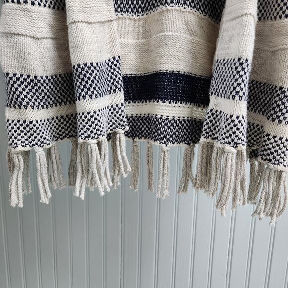 American Living Black and White Stripe Knit Half Sleeve Fringe Open Cardigan - Picture 4 of 7